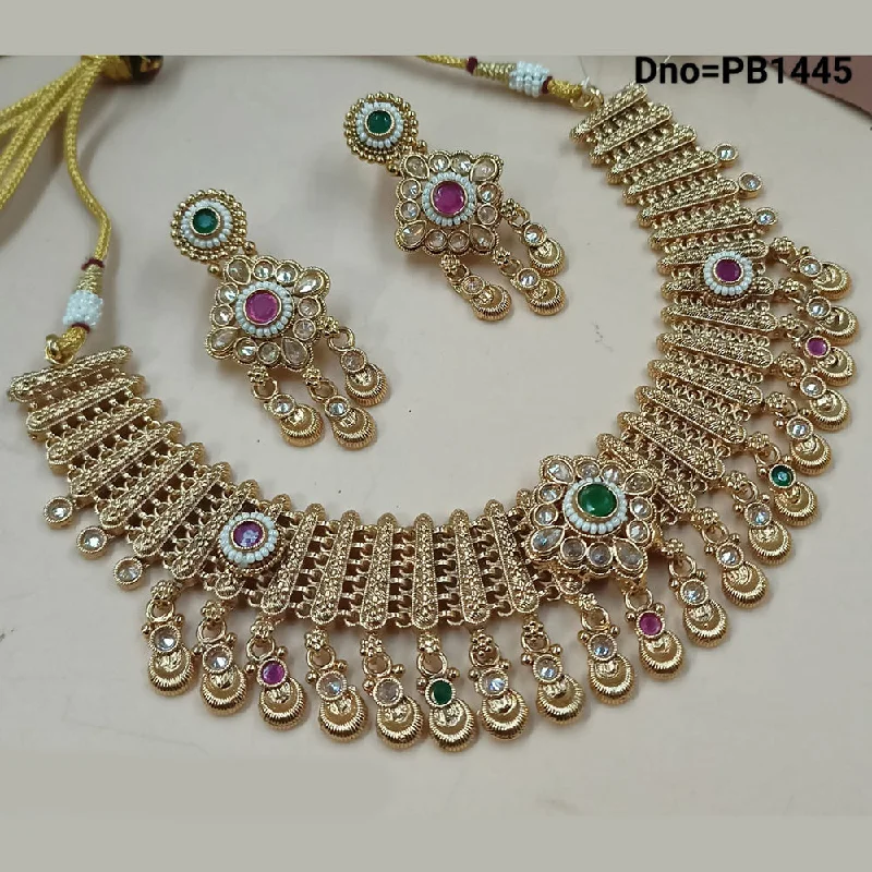 Women’s pearl drop pendants-Padmawati Bangles Gold Plated Crystal Stone And Pearls Necklace Set