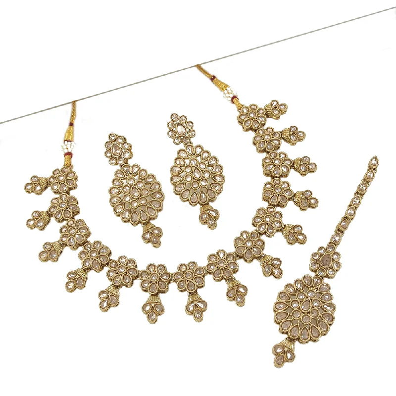 Women’s symbol necklaces-Mangalmani Jewels Gold Plated Crystal Stone And Beads Necklace Set