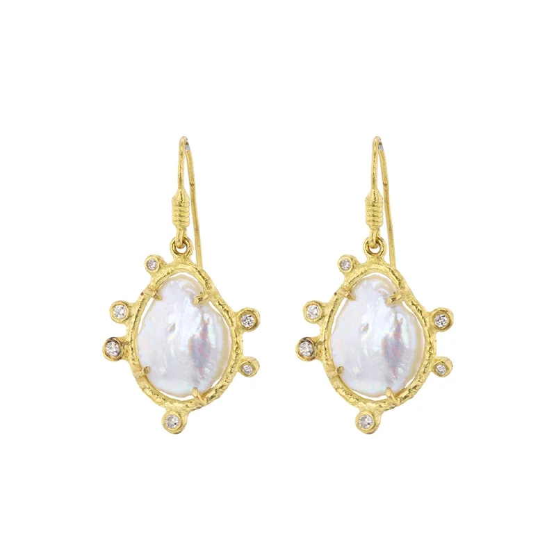 Women’s silver earrings-Pearl & Diamond Drop Earrings