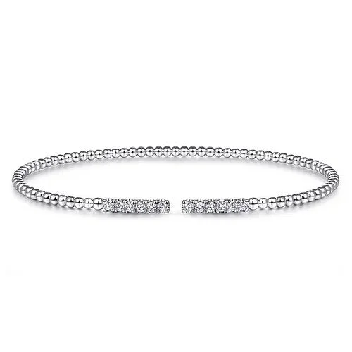 Women’s rainbow bracelet-14K White Gold Bujukan Bead Cuff Bracelet with Diamond Pave Bars