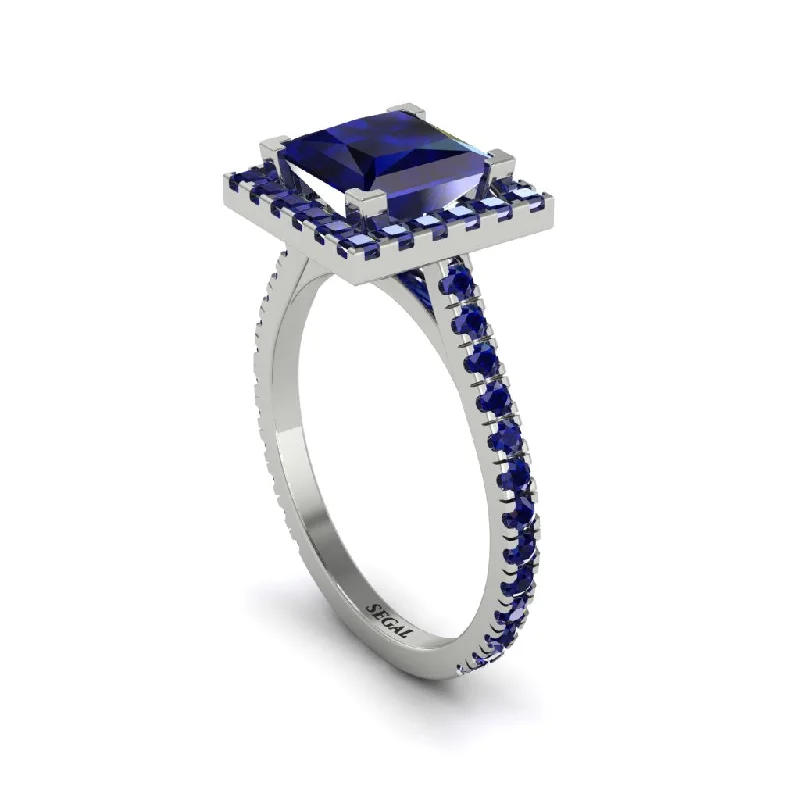 Women’s matching engagement ring and band-Princess-Cut Floating Halo Sapphire Engagement Ring - Candice No. 75