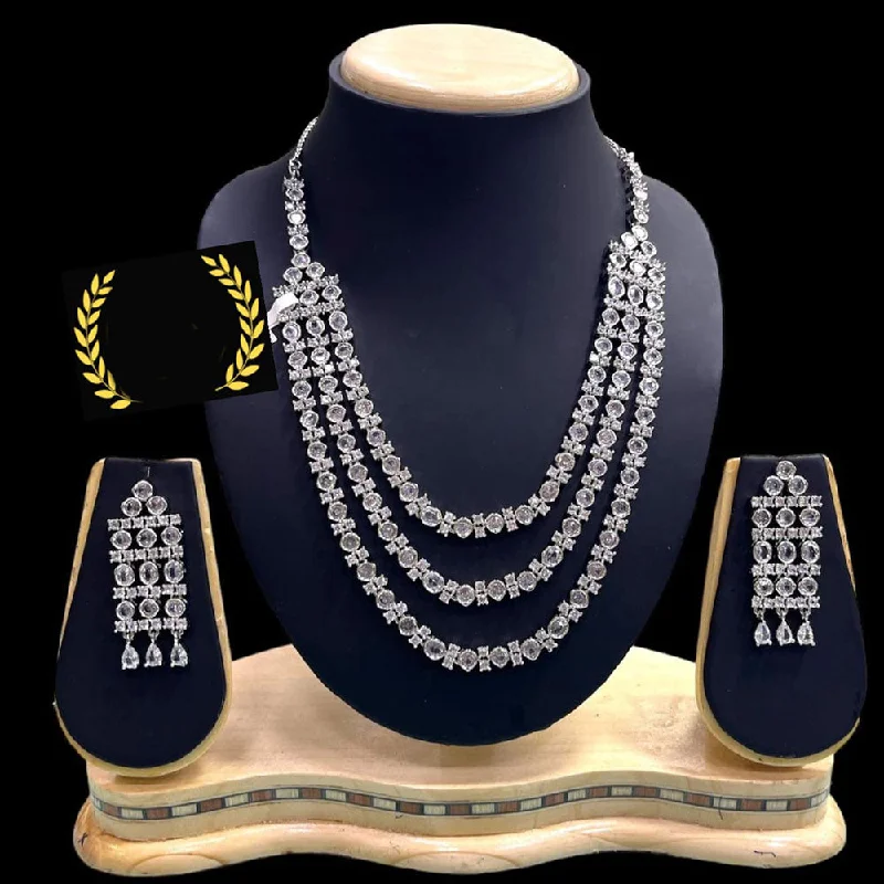 Women’s layered necklaces-FS Collection Silver Plated AD Necklace Set