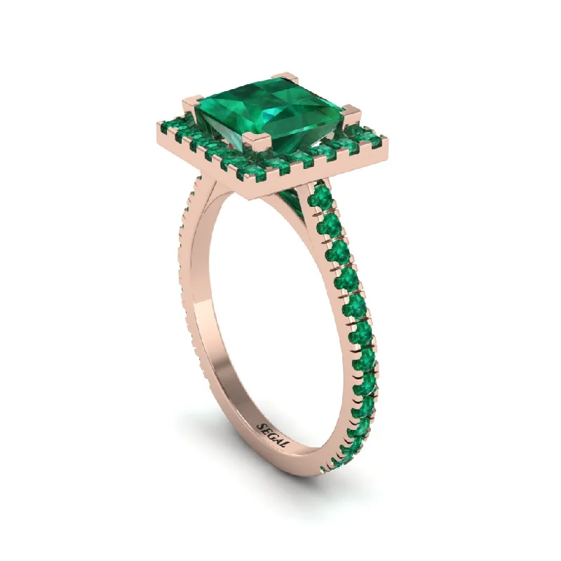 Women’s diamond band engagement ring-Princess-Cut Floating Halo Emerald Engagement Ring - Candice No. 20