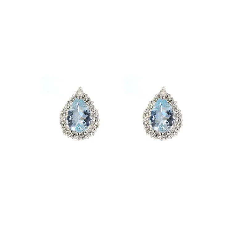 Women’s gemstone stud earrings-Aquamarine & Diamond Halo Stud Earrings