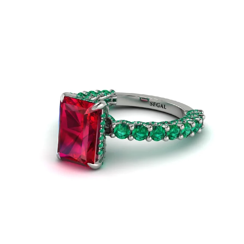 Women’s affordable diamond engagement ring-Vintage Radiant Cut Ruby Engagement Ring - Renee No. 27