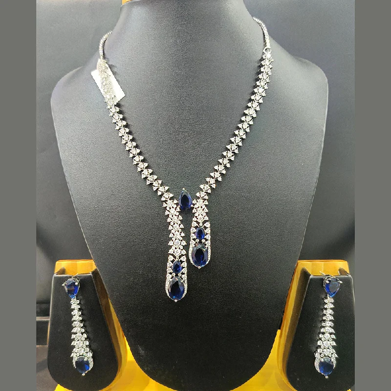 Women’s chic necklaces-Jain Jewellers Silver Plated AD Necklace Set