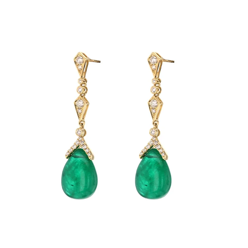 Women’s boho earrings-Emerald & Diamond Drop Earrings