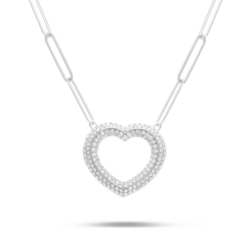 Women’s designer pendant necklaces-10K White Gold 3.23ct Diamond Heart Pendant Necklace