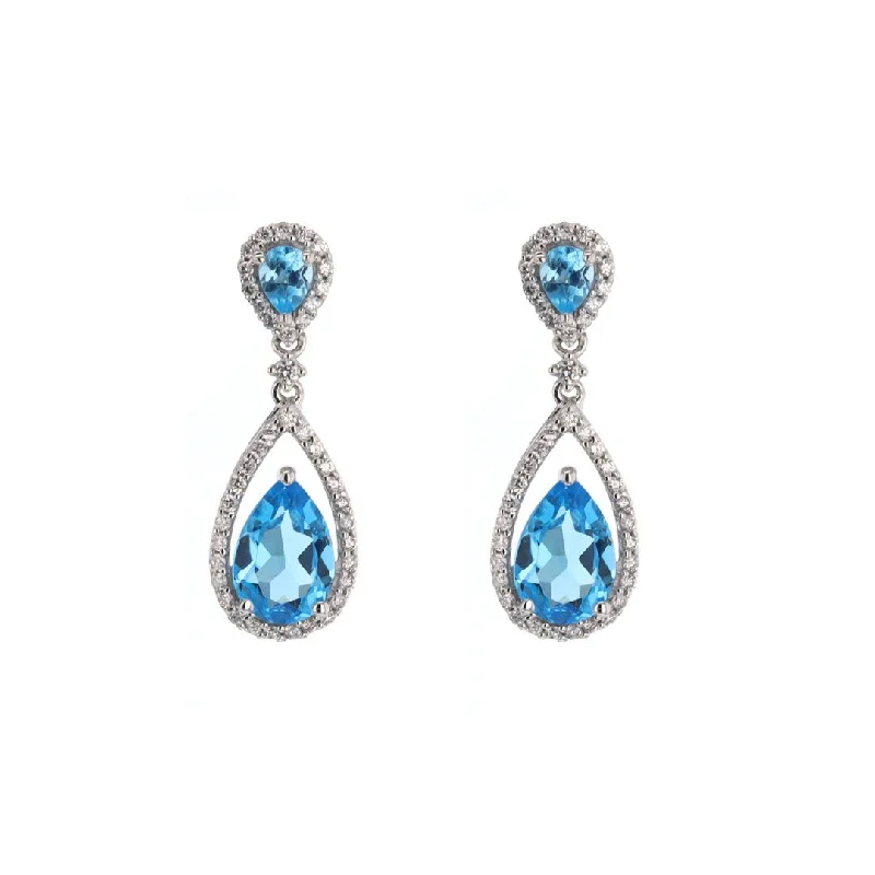 Women’s statement stud earrings-Blue Topaz & Diamodn Drop Earrings