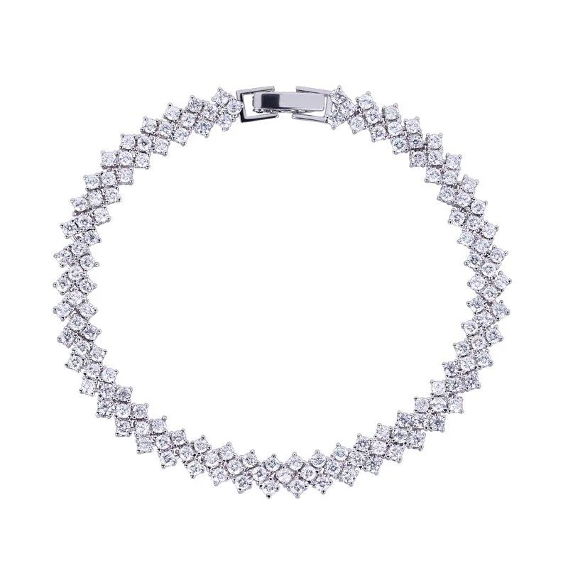 Women’s thin bangle-Heart Cubic Zirconia Tennis Bracelet with Round Cut White Diamond Cubic Zirconia