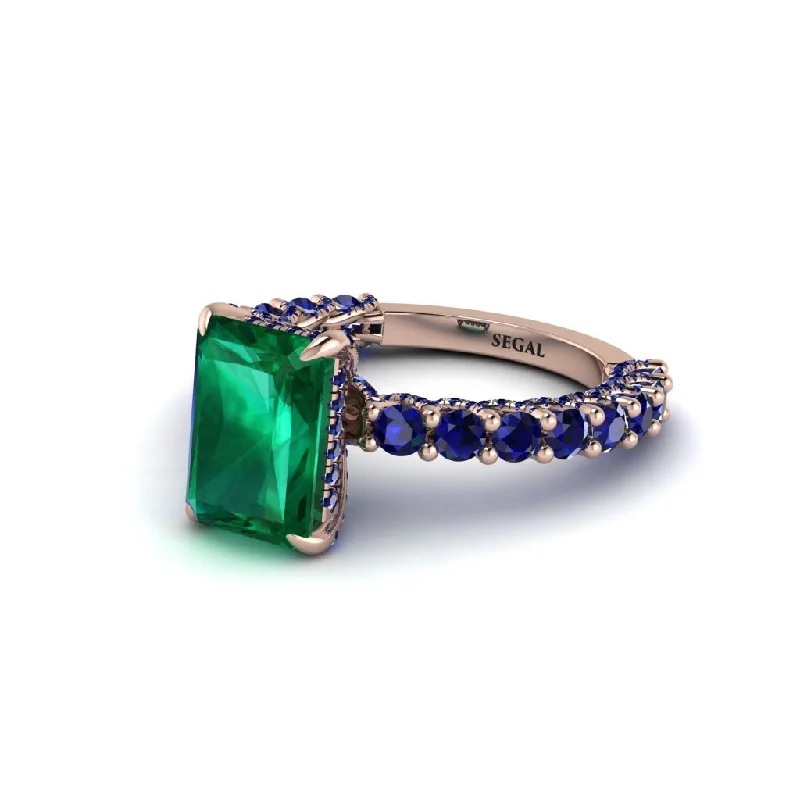 Women’s gold engagement ring-Vintage Radiant Cut Emerald Engagement Ring - Renee No. 65