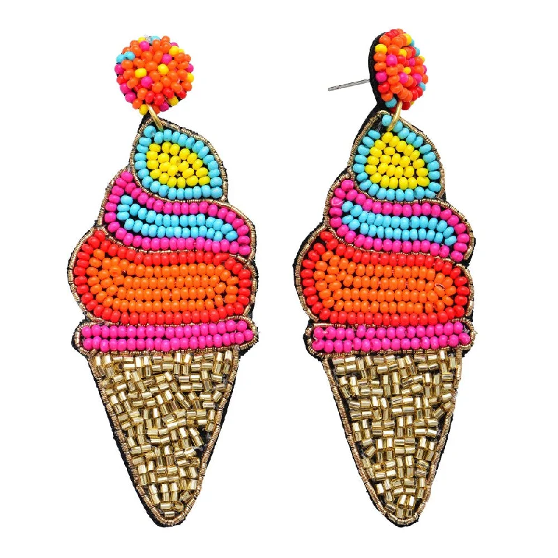 Women’s personalized earrings-Beaded Earrings, Ice Cream Cones