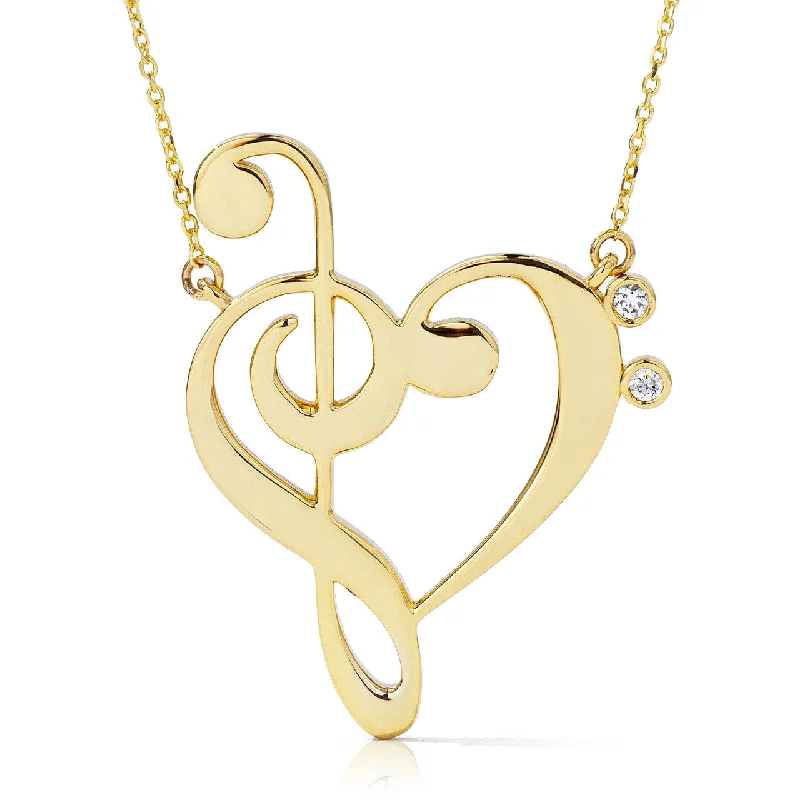 Women’s layered necklaces-14k Gold Treble Clef Heart Music Lover Necklace