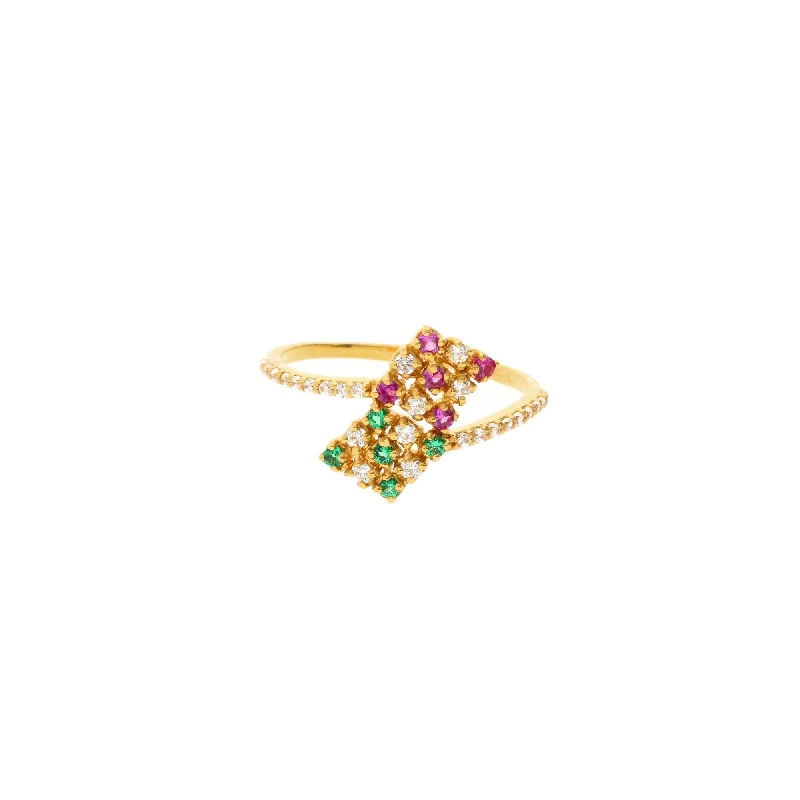 Women’s hammered rings-22K Gold Paired Gemstone Ring