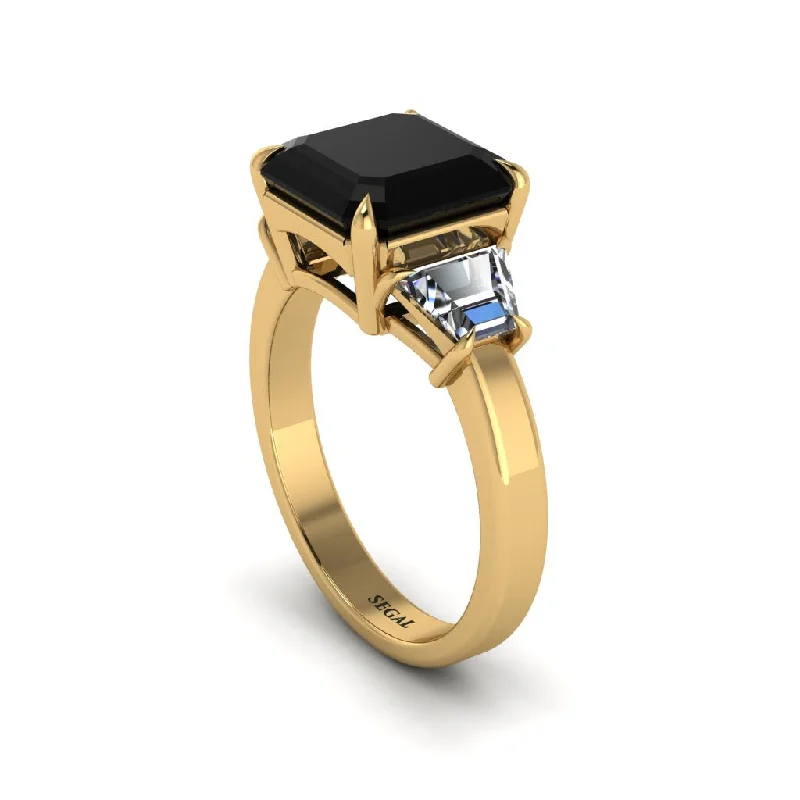 Women’s sapphire engagement ring-Three Stone Black Diamond Engagement Ring - Bethany No. 7