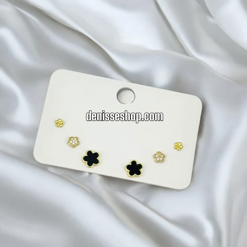 Women’s diamond stud earrings-14K FLOWERS THREE SET EARRINGS E761