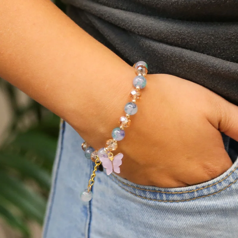 Women’s chic bangle-Majestic Wing - Purple and Smoked Amber Beaded Accent Bracelet