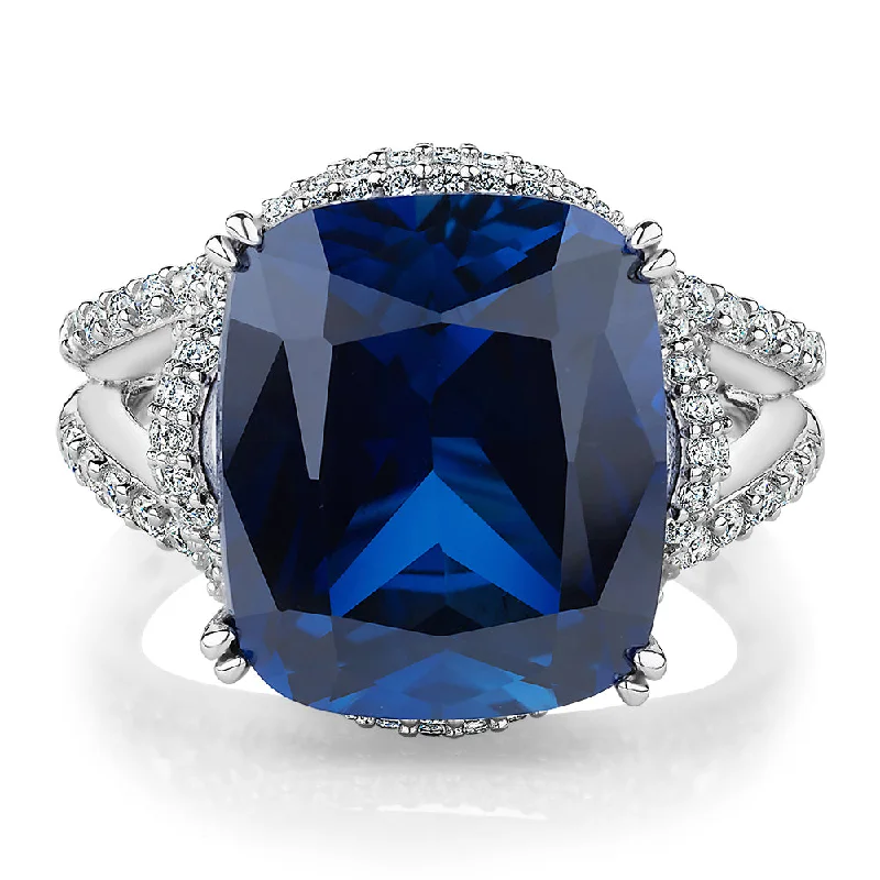 Women’s personalized rings-Dress ring with sapphire simulant and 0.92 carats* of diamond simulants in sterling silver