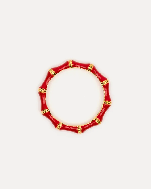 Women’s thin bangle-Enamel Bamboo Bangle Bracelet Red