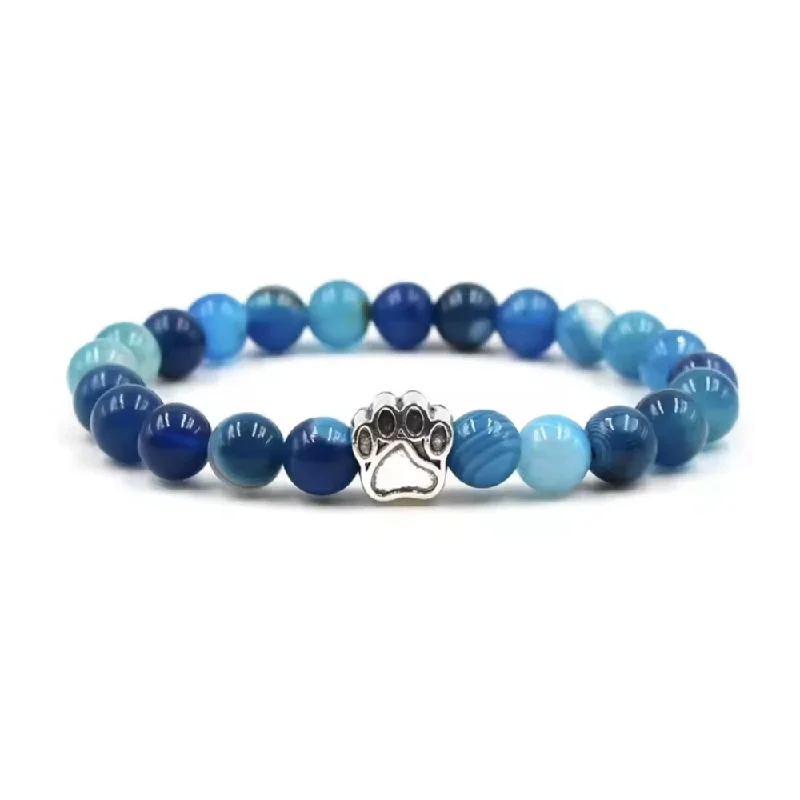 Women’s gemstone bangle-PawZee Azure Agate Paw Print Charm Bracelet