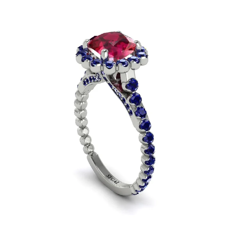 Women’s three-stone diamond ring-Modern Ruby Cushion Cut Engagement Ring - Uma No. 72