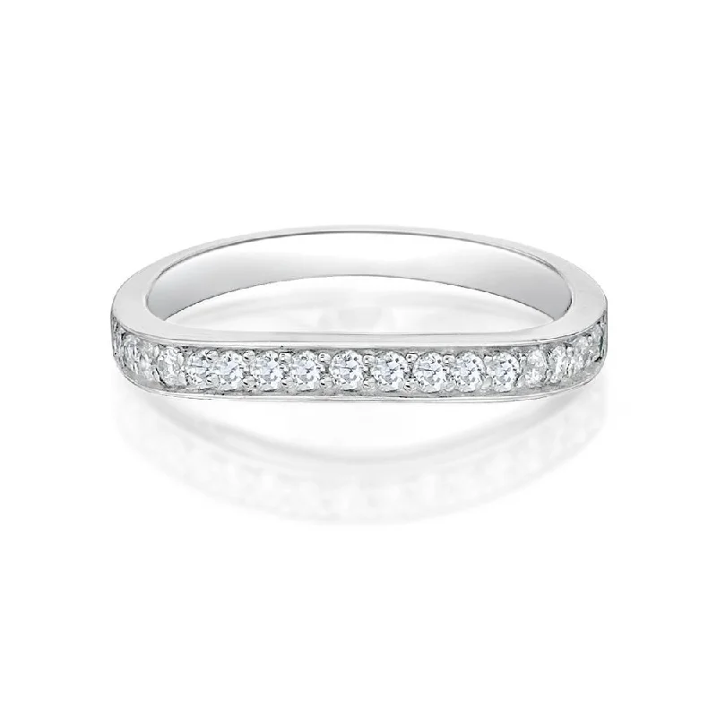 Women’s custom-made rings-Curved wedding or eternity band with 0.25 carats* of diamond simulants in 14 carat white gold