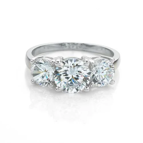 Women’s wedding rings-Three stone ring with 3 carats* of diamond simulants in 10 carat white gold