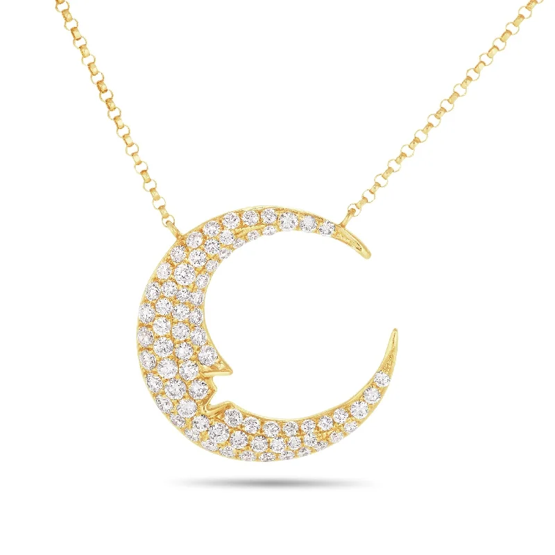 Women’s vintage-inspired necklaces-18K Gold 0.93ct Crescent Moon Diamond Necklace