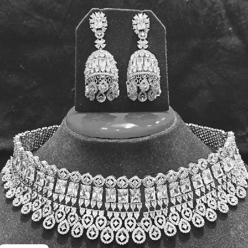 Women’s timeless gold necklaces-Jain Jewellers Silver Plated AD Choker Necklace Set