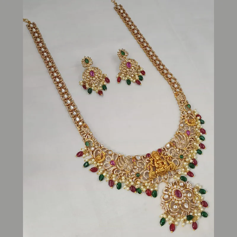 Women’s layered gold necklaces-Padmawati Bangles Gold Plated AD And Beads Long Necklace Set