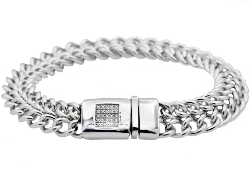 Women’s bohemian bracelet-Mens Stainless Steel Bracelet With Cubic Zirconia