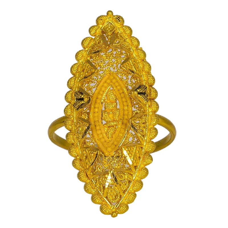 Women’s stackable rings-22K Yellow Gold Antique Shield Ring W/ Beaded Filigree