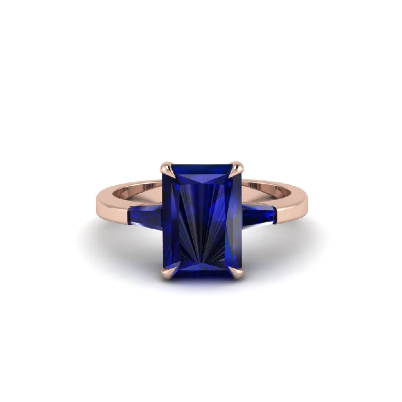 Women’s halo engagement ring-Three Stone Radiant Cut Sapphire Engagement Ring - Hillary No. 74