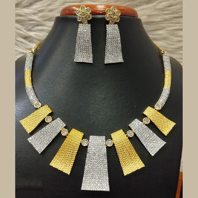 Women’s vintage-inspired necklaces-Jain Jewellers 2Tone Plated AD Necklace Set