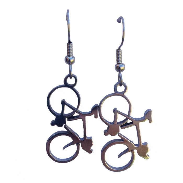 Women’s statement stud earrings-Stainless Steel Bicycle Earrings