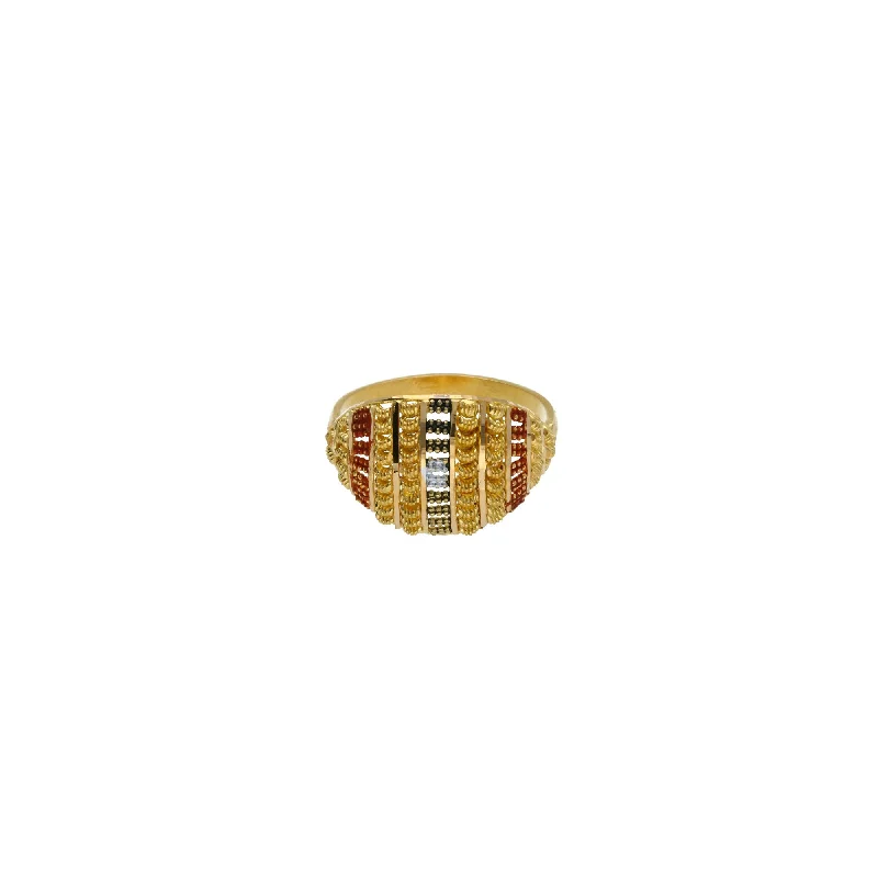 Women’s luxury gold rings-22K Yellow Gold Meenakari Ring W/ Filigree-Textured Domed Accent