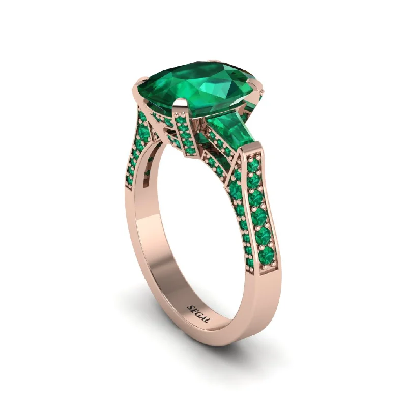 Women’s silver engagement ring-Exclusive Handmade Emerald Geometrical Engagement Ring - Yolanda No. 20