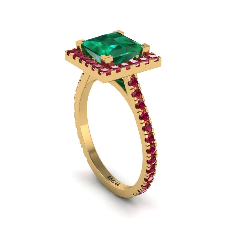 Women’s halo engagement ring-Princess-Cut Floating Halo Emerald Engagement Ring - Candice No. 49