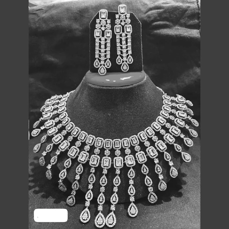 Women’s layered charm necklaces-Jain Jewellers Silver Plated AD Necklace Set