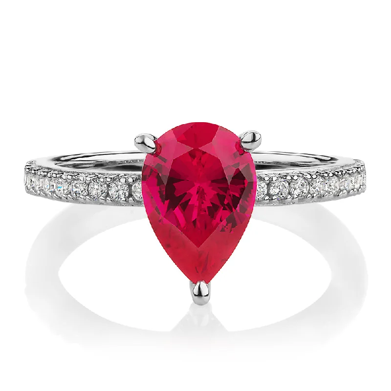 Women’s statement diamond rings-Dress ring with ruby simulant and 0.24 carats* of diamond simulants in sterling silver