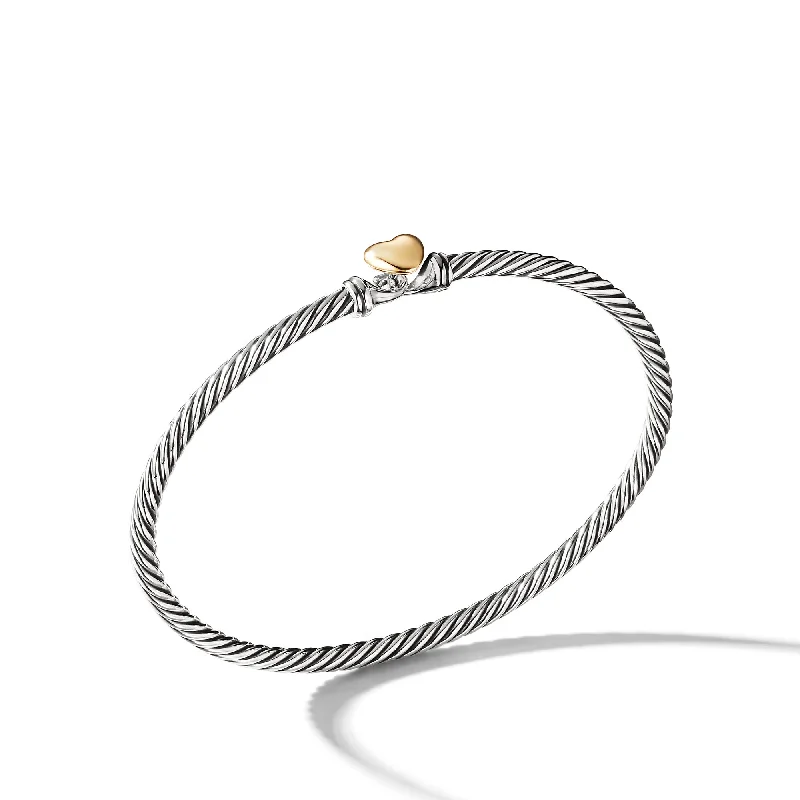 Women’s personalized bracelet-Cable Collectibles® Heart Bracelet in Sterling Silver with 18K Yellow Gold\, 3mm