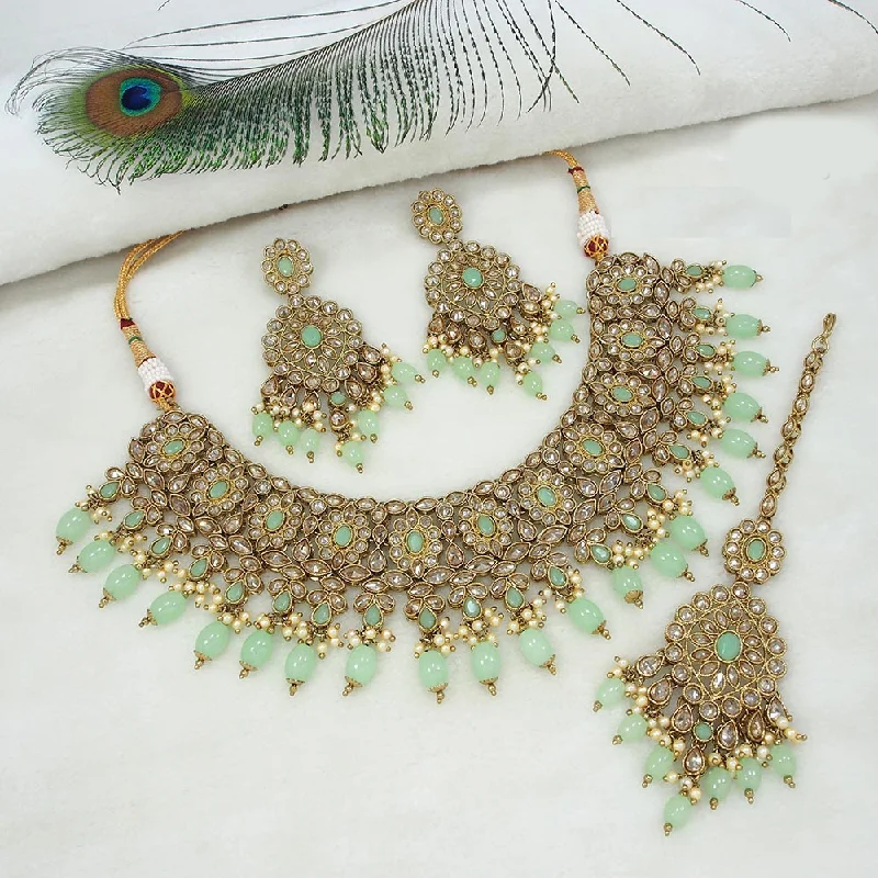 Women’s delicate necklaces-Mangalmani Jewels Gold Plated Crystal Stone Pearl And Beads Necklace Set