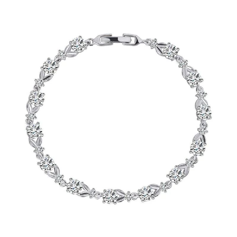 Women’s gold bracelet-Dainty Cubic Zirconia Tennis Bracelet with Round Cut AAA+ Cubic Zirconia