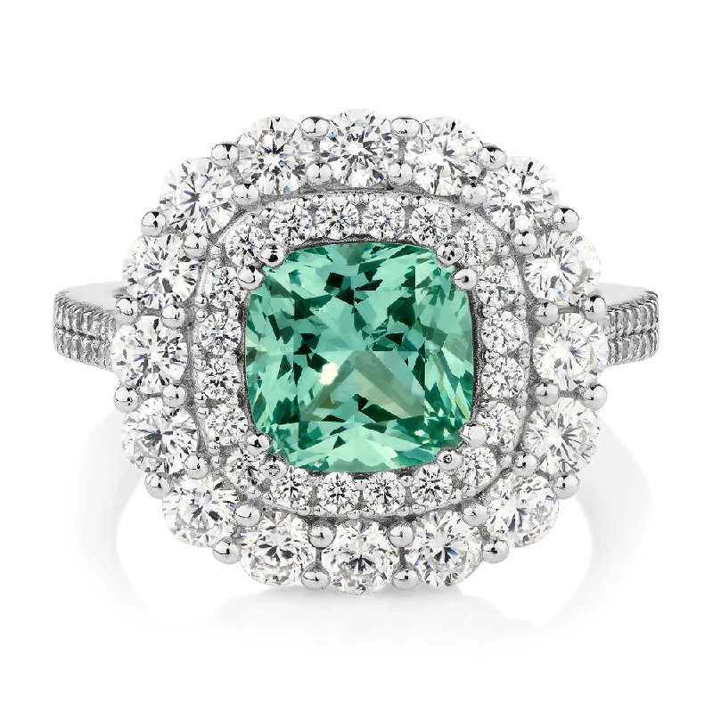 Women’s adjustable rings-Dress ring with ocean green simulant and 1.76 carats* of diamond simulants in sterling silver