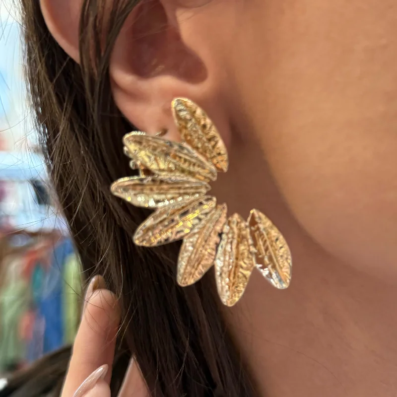 Women’s teardrop earrings-Caroline Textured Gold Wing Earrings