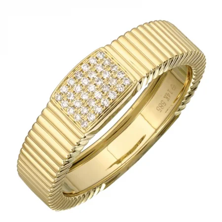 Women’s gemstone engagement rings-Square Pave Fluted Ring