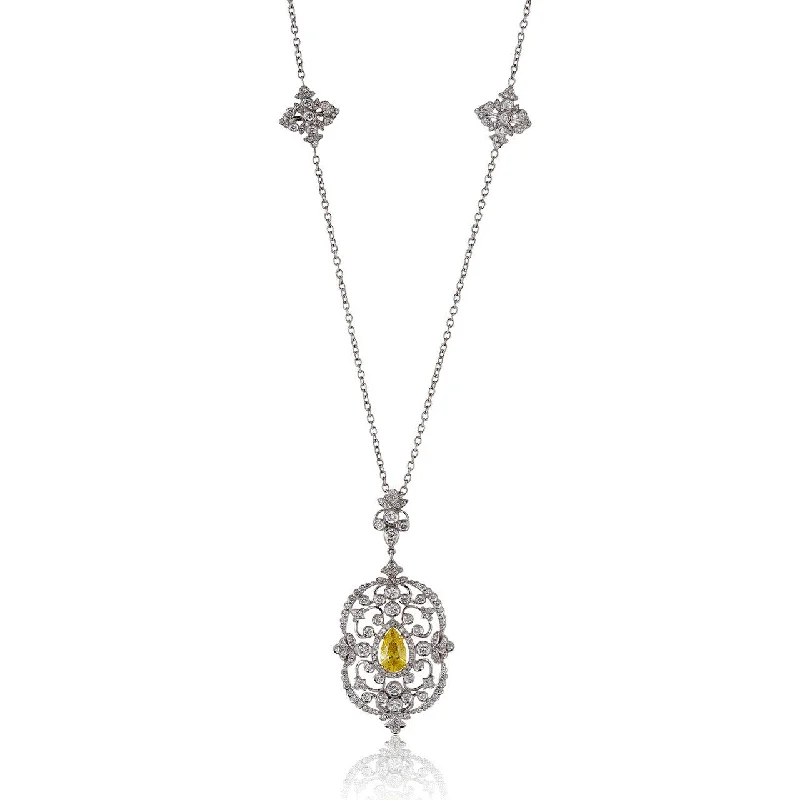 Women’s minimalist pendant necklaces-18k White Gold 3.38ct Fancy Diamond Necklace