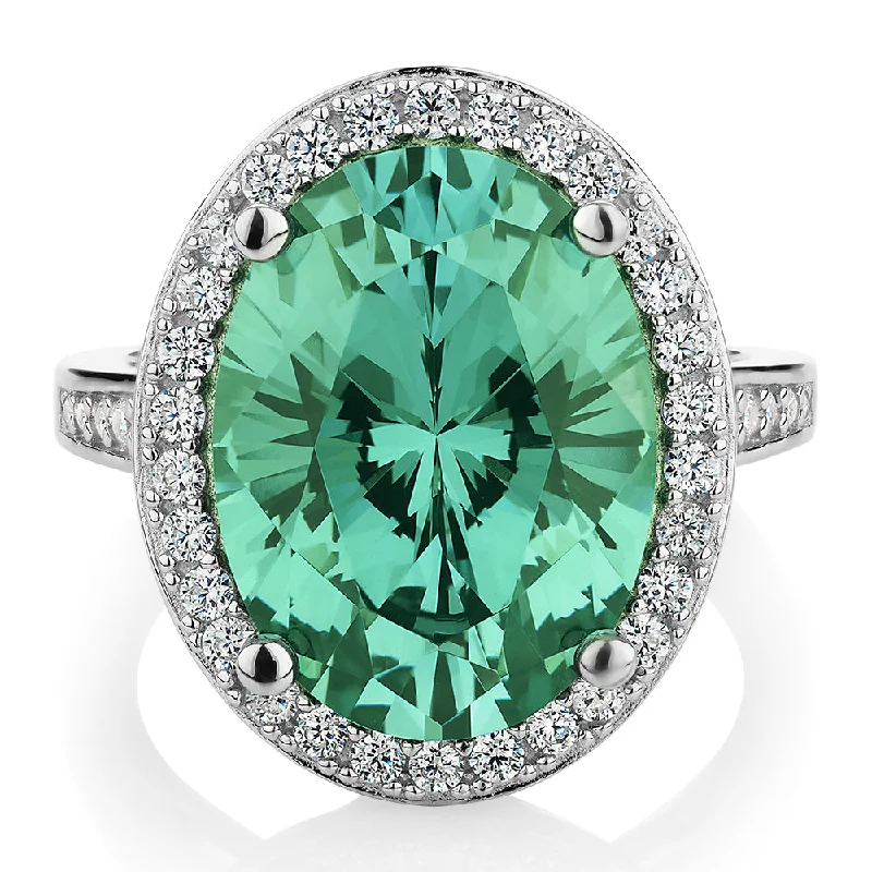 Women’s heart-shaped engagement rings-Dress ring with ocean green simulant and 0.78 carats* of diamond simulants in sterling silver