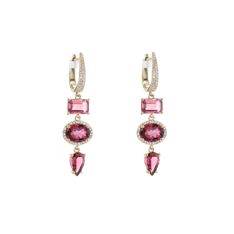 Women’s colorful earrings-Tourmaline & Diamond Drop Earrings