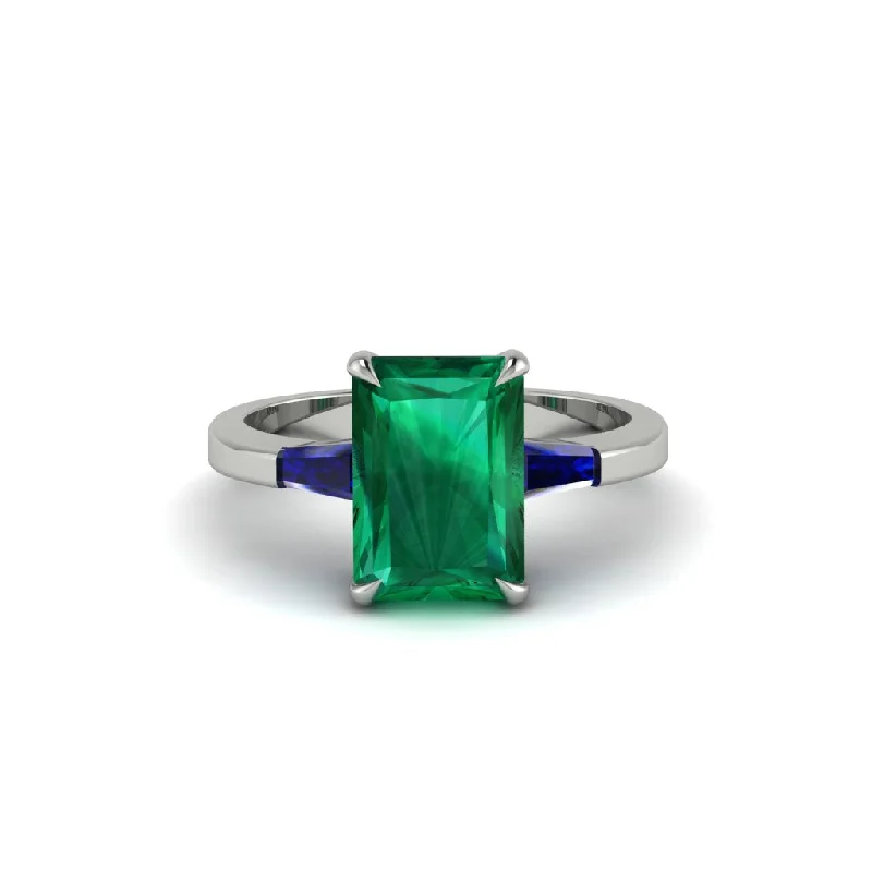 Women’s diamond engagement ring-Three Stone Radiant Cut Emerald Engagement Ring - Hillary No. 66